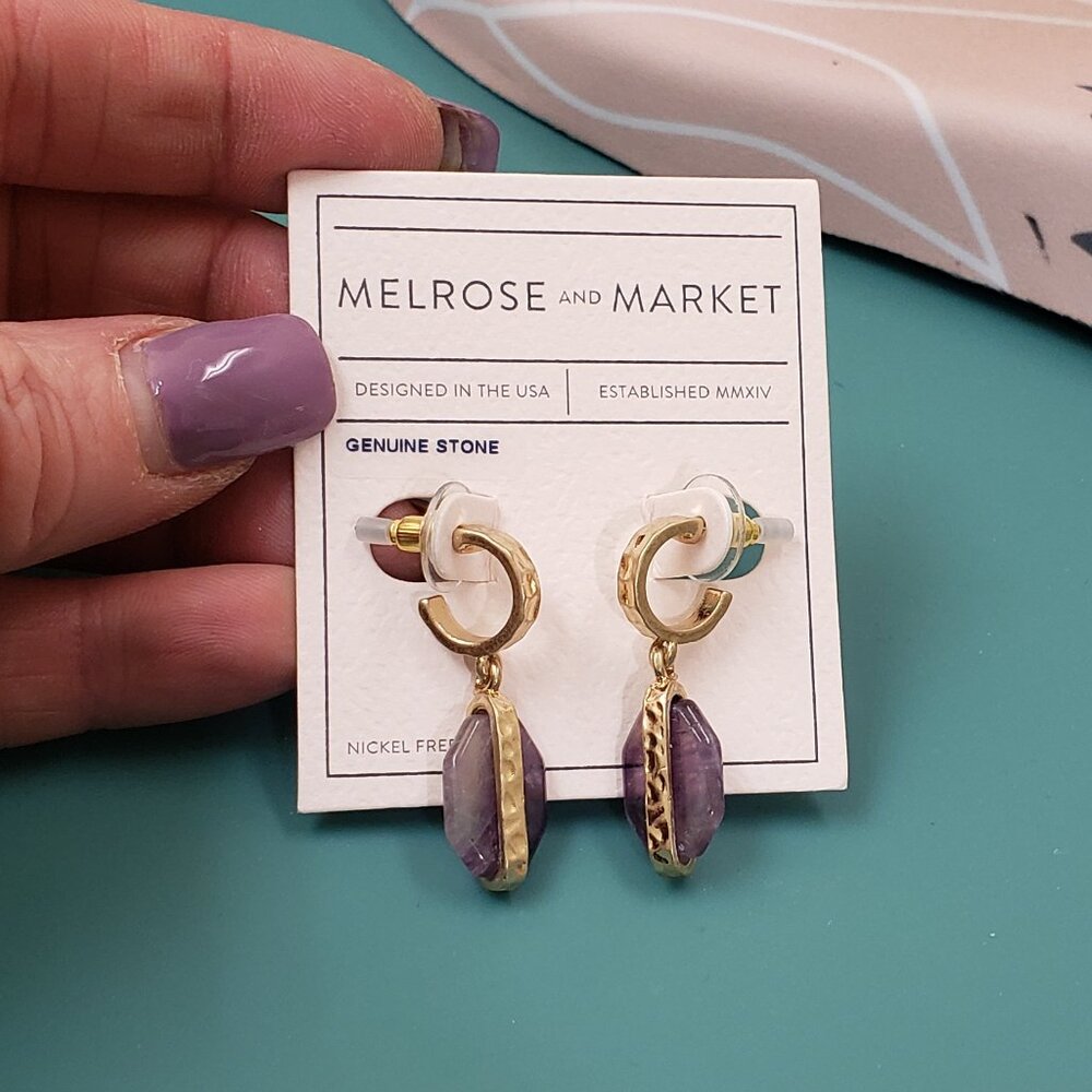 Melrose and Market, NWT, Nickel free, Genuine stone, purple dangle earrings